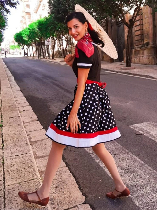 1950s Polka Dot Belted Patchwork Dress 4 1950s Polka Dot Belted Patchwork Dress - Image 2