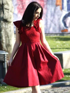 1950S Satin Solid Swing Dress -Retro Pulse Shop SCV000777 WR A