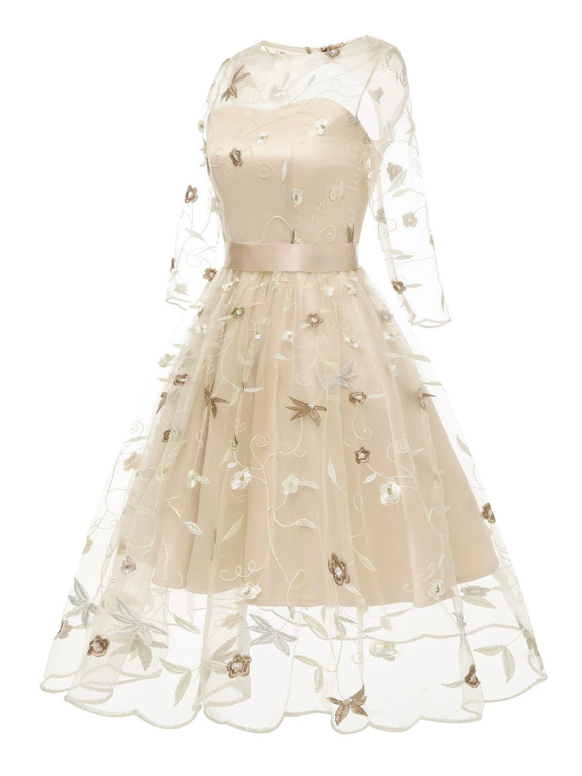 3/4 Sleeve 1950s Floral Embroidery Dress 10 3/4 Sleeve 1950s Floral Embroidery Dress - Image 8