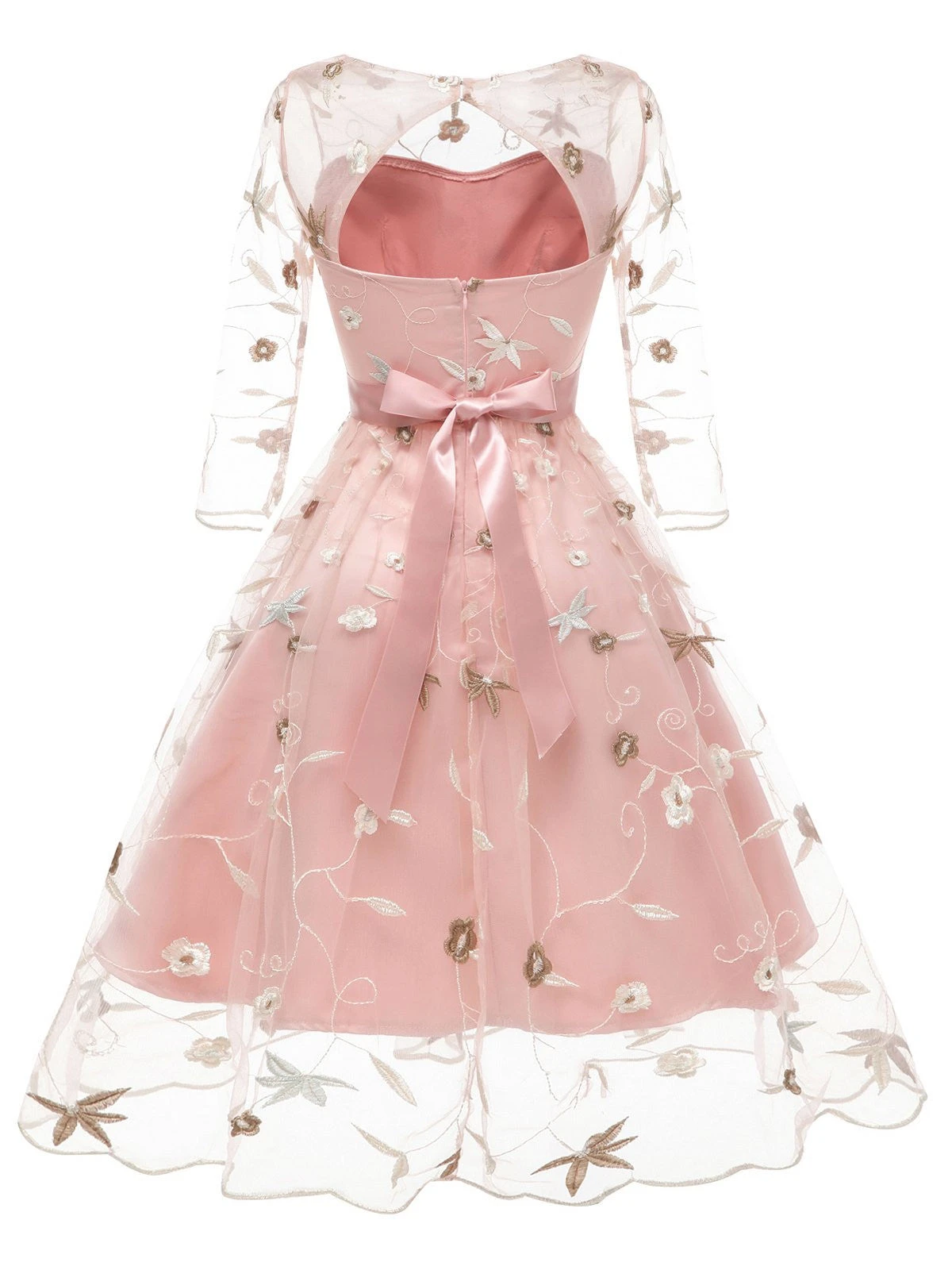 3/4 Sleeve 1950s Floral Embroidery Dress 4 3/4 Sleeve 1950s Floral Embroidery Dress - Image 2