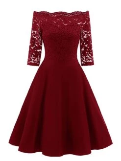 1950s Lace Off Shoulder Dress