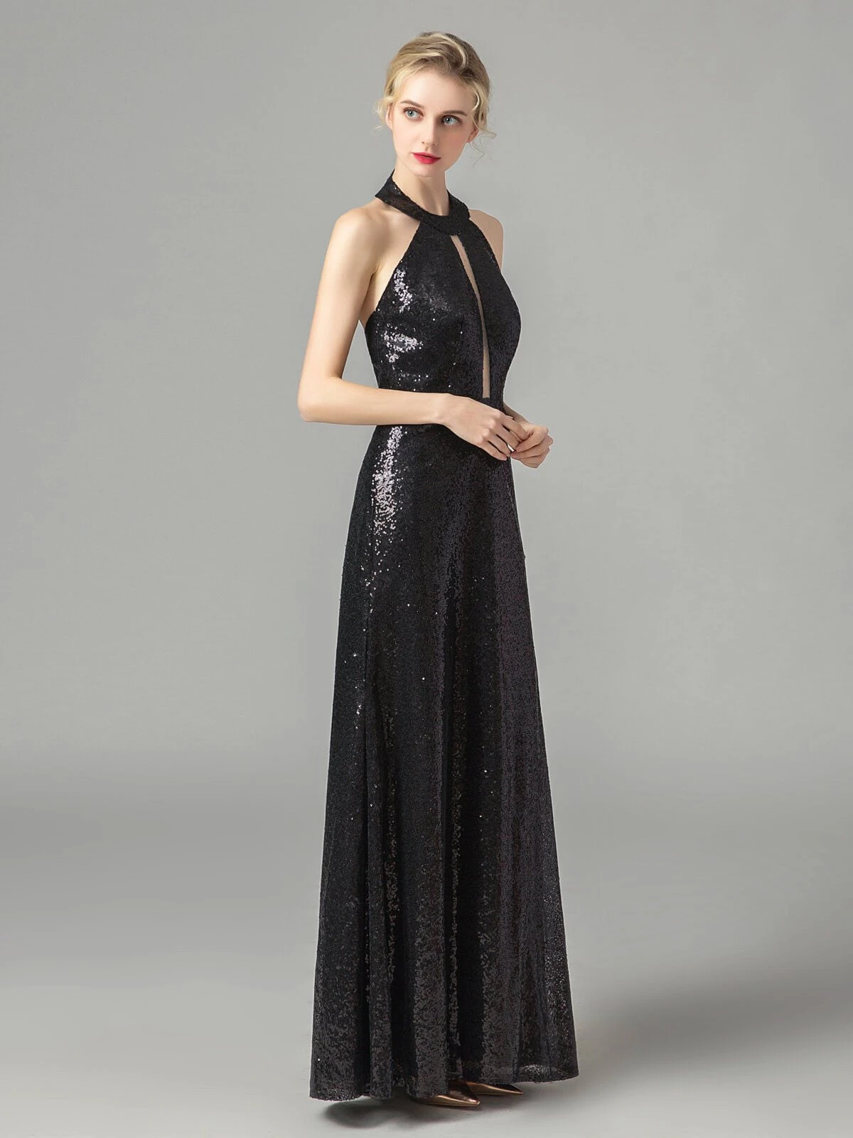 Vintage Sequin Halter Bridesmaid Maxi Dress 4 Vintage Sequin Halter Bridesmaid Maxi Dress - Image 2