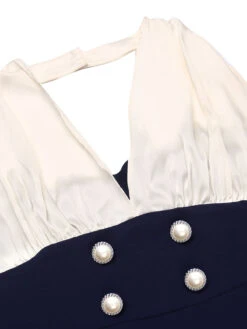 Blue 1930s Halter Patchwork Jumpsuit -Retro Pulse Shop SCV0018776 4