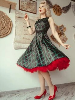 Green 1950s Plaid Belted Swing Dress -Retro Pulse Shop SCV002086 PAT1 C