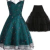 2PCS Top Seller 1950s Mesh Swing Dress & Black Petticoat -Retro Pulse Shop SCV002271 PAT1