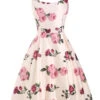 Pink 1950s Rose Floral Swing Dress -Retro Pulse Shop SCV002319 PAT1 1