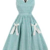 1950s Plaid Bow Pockets Lapel Dress -Retro Pulse Shop SCV002324 PAT1 1 dd346816 0671 4998 97be 852c303f7eb4
