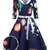 Dark Blue 1950s Moon Star Swing Dress -Retro Pulse Shop SCV002569 PAT1 2