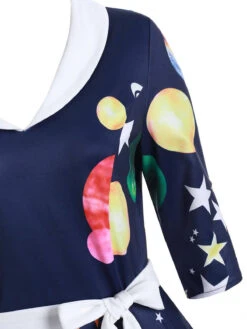 Dark Blue 1950s Moon Star Swing Dress -Retro Pulse Shop SCV002569 PAT1 4