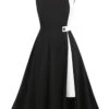 Black 1950s Solid Spaghetti Dress -Retro Pulse Shop SCV002617 B 1