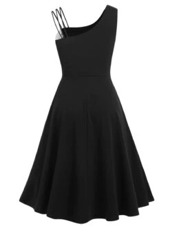 Black 1950s Solid Spaghetti Dress -Retro Pulse Shop SCV002617 B 2