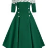 1950s Off Shoulder Button Embellished Dress -Retro Pulse Shop SCV003427 DG 1 501a61f8 1fbc 475d 872e be980f628c79
