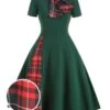 1950s Plaid Patchwork Bow Swing Dress 1 1950s Plaid Patchwork Bow Swing Dress -Retro Pulse Shop SCV003513 PAT2 2