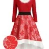Red 1950s Lace Patchwork Furry Dress