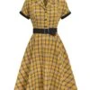 Mustard 1950s Plaid Belt Swing Dress