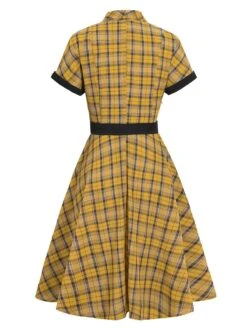Mustard 1950s Plaid Belt Swing Dress -Retro Pulse Shop SCV004291 2