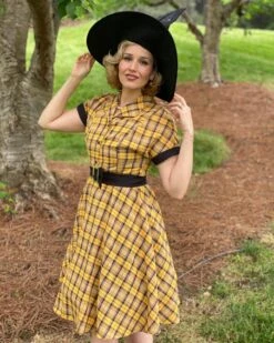 Mustard 1950s Plaid Belt Swing Dress -Retro Pulse Shop SCV004291 YDL1 M 2