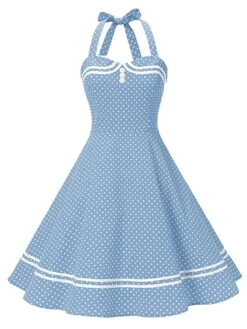 Blue 1950s Polka Dot Halter Swing Dress -Retro Pulse Shop SCV004954 CLB 1