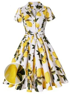Yellow 1950s Lemon Bow Swing Dress -Retro Pulse Shop SCV005115 PAT1 2