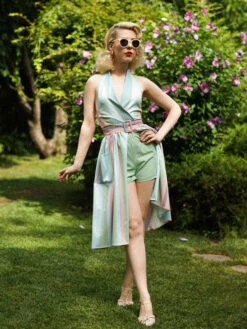 Rainbow 1950s Stripe Pocket Swing Dress -Retro Pulse Shop SCV005122 PAT1 S 2