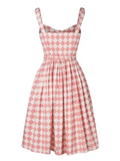 Pink 1950s Diamond Grid Swing Dress -Retro Pulse Shop SCV005369 PP 3