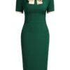 1960s Bow Patchwork Bodycon Dress -Retro Pulse Shop SCV006245 1