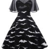 Black 1950s Bat Cape Swing Dress -Retro Pulse Shop SCV006966