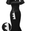 Black 1960s Patchwork Fishtail Bodycon Dress -Retro Pulse Shop SCV007837 B 01