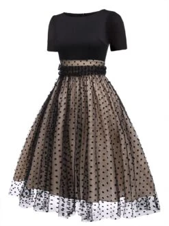 Black 1950s Polka Dot Swing Vintage Dress -Retro Pulse Shop SCV008242 2 compressed