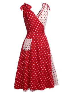 Red 1950s Polka Dot Pocket Swing Dress -Retro Pulse Shop SCV008857 2