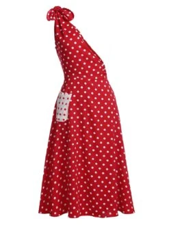 Red 1950s Polka Dot Pocket Swing Dress -Retro Pulse Shop SCV008857 4