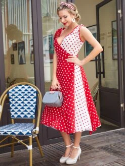 Red 1950s Polka Dot Pocket Swing Dress -Retro Pulse Shop SCV008857 1