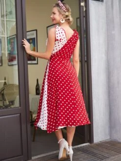 Red 1950s Polka Dot Pocket Swing Dress -Retro Pulse Shop SCV008857 7