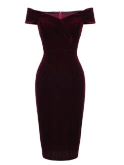 Wine Red 1960s Velvet Bodycon Vintage Dress 22 Wine Red 1960s Velvet Bodycon Vintage Dress -Retro Pulse Shop SCV009605 1
