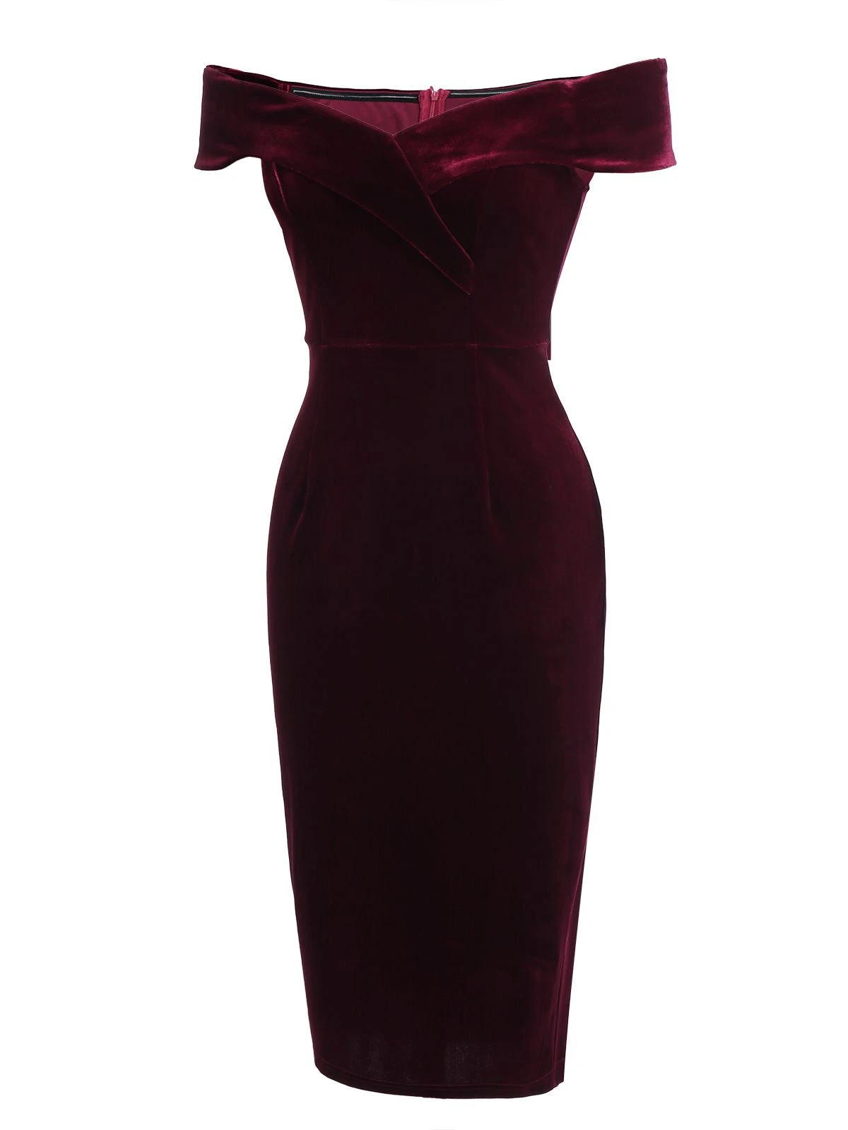 Wine Red 1960s Velvet Bodycon Vintage Dress 6 Wine Red 1960s Velvet Bodycon Vintage Dress - Image 4