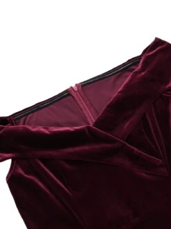 Wine Red 1960s Velvet Bodycon Vintage Dress 25 Wine Red 1960s Velvet Bodycon Vintage Dress -Retro Pulse Shop SCV009605 4