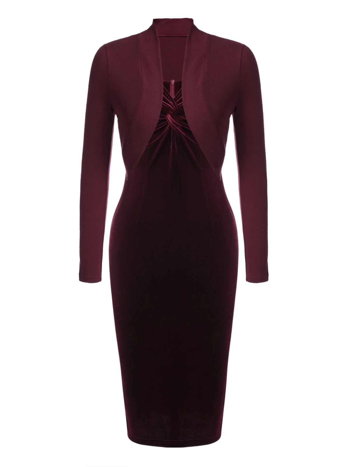 2PCS Wine Red 1960s Velvet Bodycon Dress 4 2PCS Wine Red 1960s Velvet Bodycon Dress - Image 2