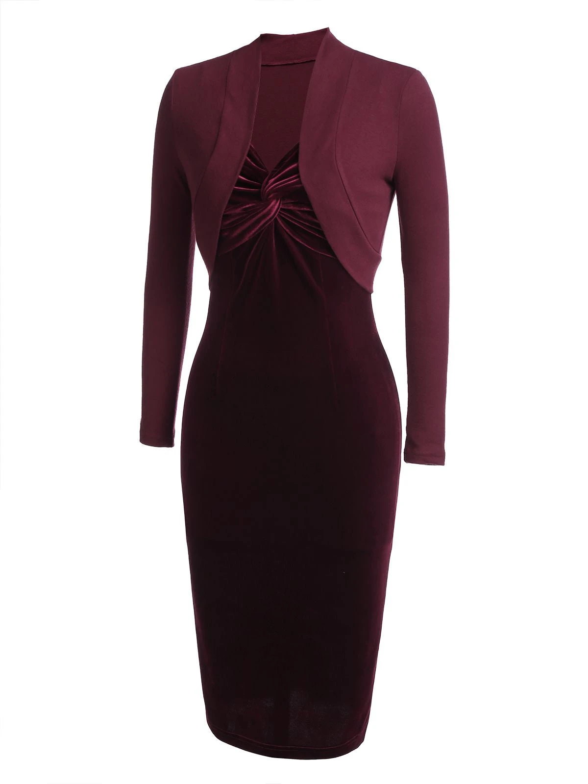 2PCS Wine Red 1960s Velvet Bodycon Dress 5 2PCS Wine Red 1960s Velvet Bodycon Dress - Image 3