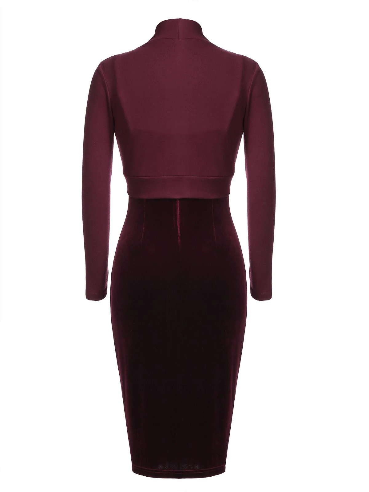 2PCS Wine Red 1960s Velvet Bodycon Dress 6 2PCS Wine Red 1960s Velvet Bodycon Dress - Image 4
