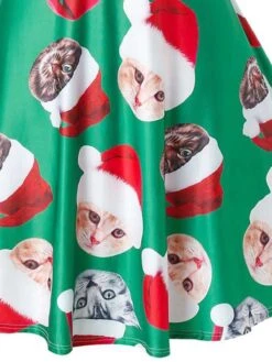 Green 1950s Christmas Cat Swing Dress -Retro Pulse Shop SCV009772 4