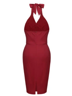 Red 1960s Solid Halter Bodycon Dress -Retro Pulse Shop SCV012000 3
