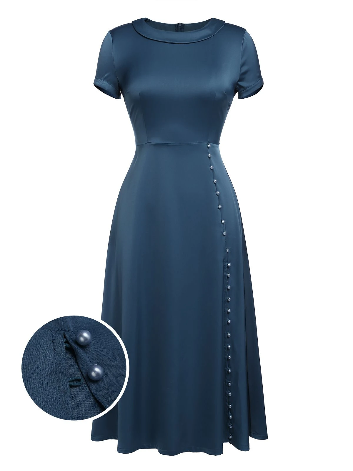 Blue 1940s Pearl Buttons Darlene Dress 3 Blue 1940s Pearl Buttons Darlene Dress