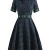 Plaids 1950s Buttoned Belted Swing Dress -Retro Pulse Shop SCV012900 G
