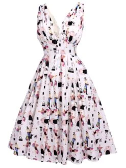 White 1950s Pleated Pockets Swing Dress -Retro Pulse Shop SCV015901 2