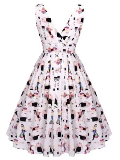 White 1950s Pleated Pockets Swing Dress -Retro Pulse Shop SCV015901 3