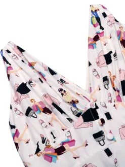 White 1950s Pleated Pockets Swing Dress -Retro Pulse Shop SCV015901 4