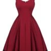 Wine Red 1950s Lace Solid Swing Dress -Retro Pulse Shop SCV015968 1