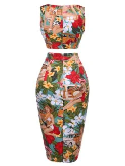 2PCS 1960s Retro Lady Crop Top & Pencil Skirt -Retro Pulse Shop SCV016052 3