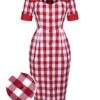 Red 1960s Checked Pockets Pencil Dress -Retro Pulse Shop SCV016327 01