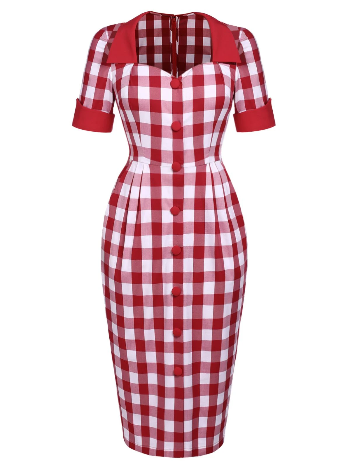 Red 1960s Checked Pockets Pencil Dress 4 Red 1960s Checked Pockets Pencil Dress - Image 2